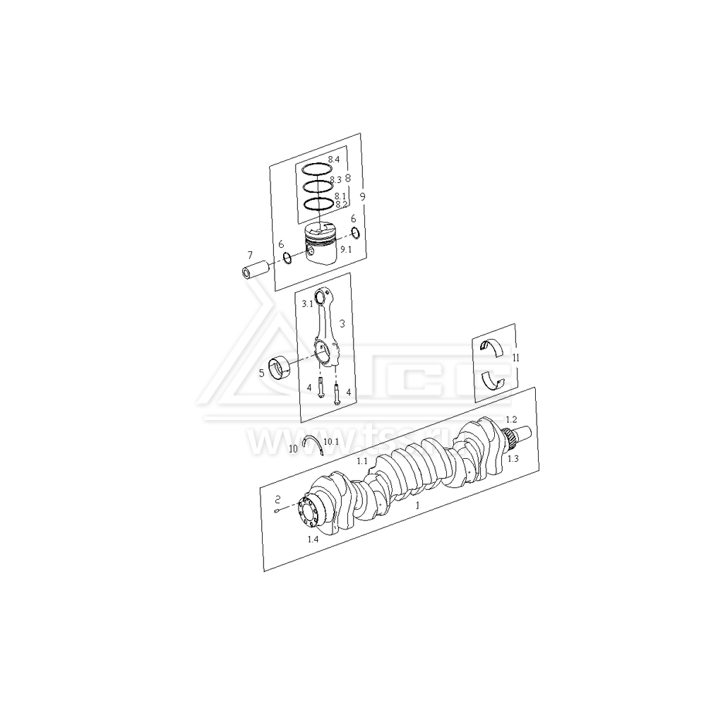 Поршни, шатуны и коленчатый вал SDEC SC15G500D2