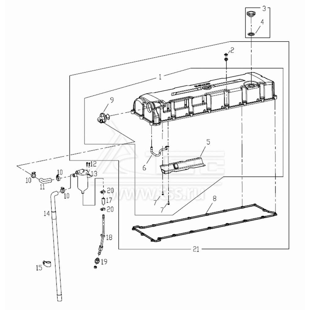 Крышка головки цилиндров и система вениляции картера SDEC SC12E460D2
